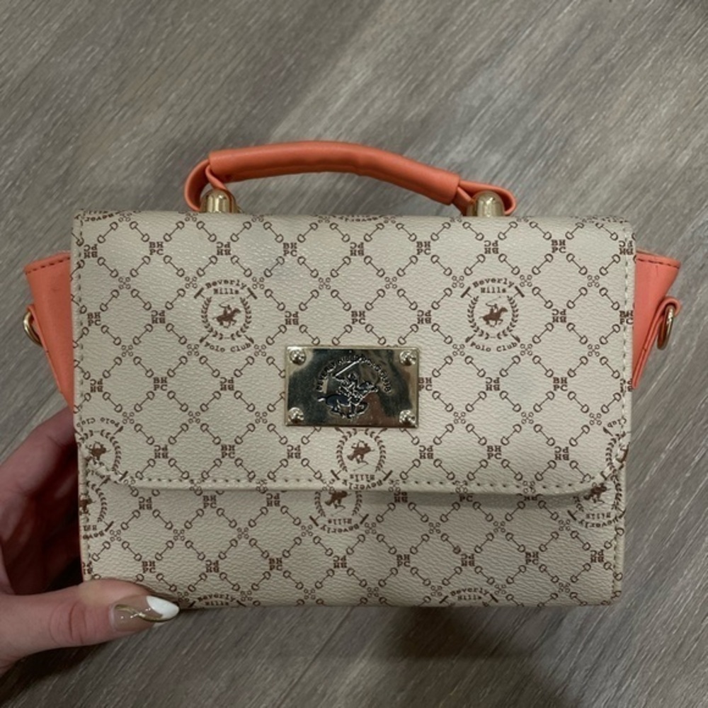 Beige and Orange Designer Handbag